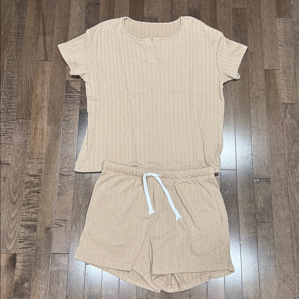 Beige Short Sleeve Top and Shorts Set